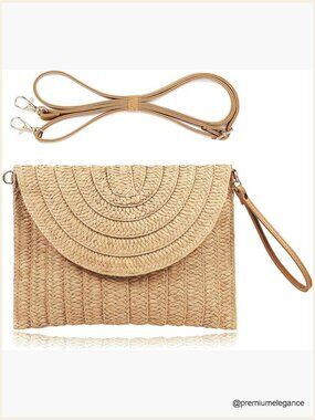 Woven Straw Clutch Handbag Envelope Beach Summer Purse Crossbody